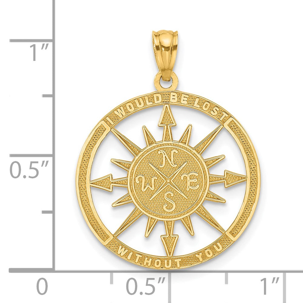 Alternate view of the 14k Yellow Gold Lost Without You Compass Pendant, 21mm (13/16 Inch) by The Black Bow Jewelry Co.