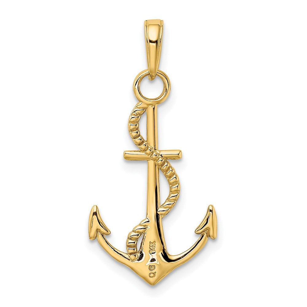 Alternate view of the 14k Yellow Gold Anchor with Rope Pendant, 16 x 32mm by The Black Bow Jewelry Co.
