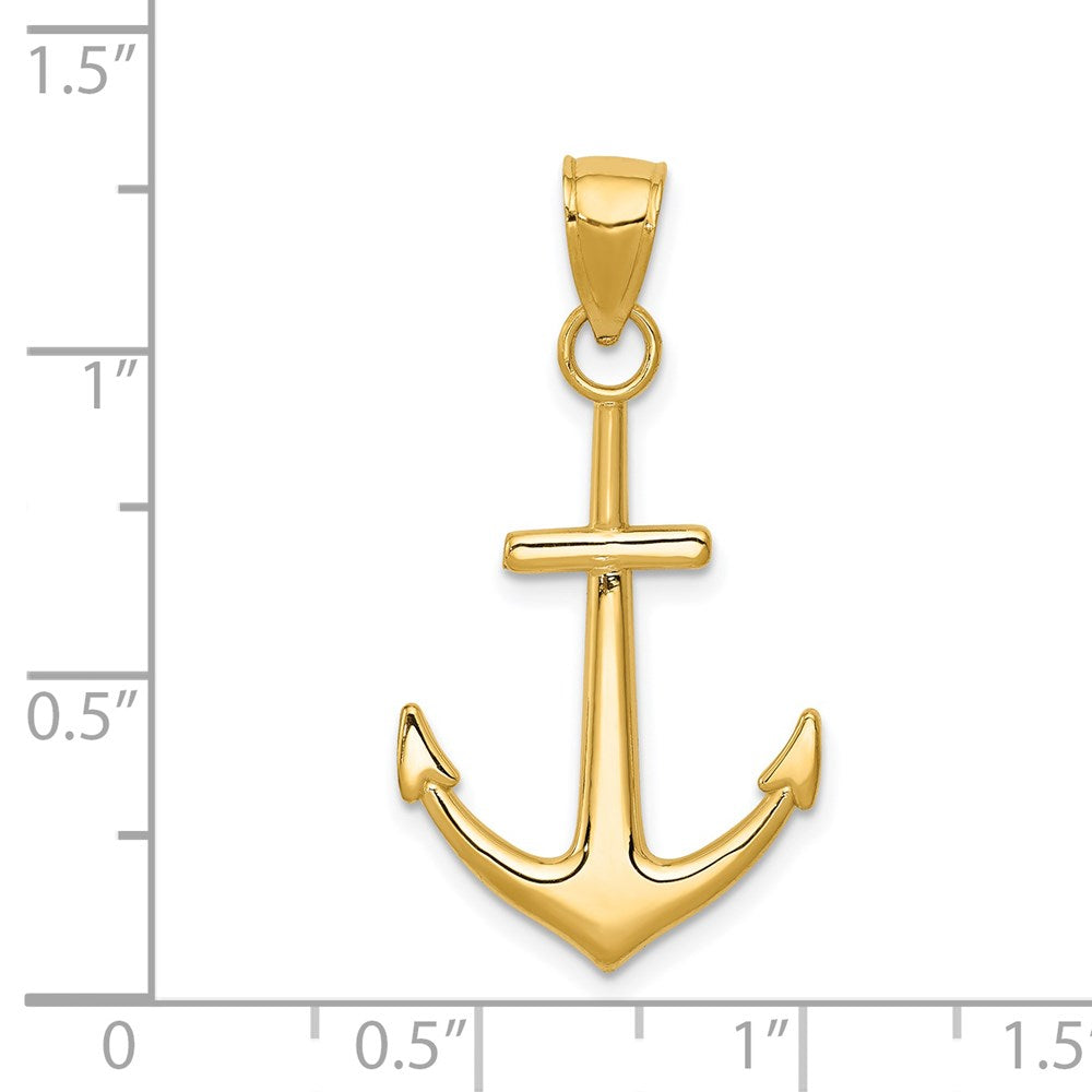 Alternate view of the 14k Yellow Gold Classic Polished Anchor Pendant, 18 x 33mm by The Black Bow Jewelry Co.
