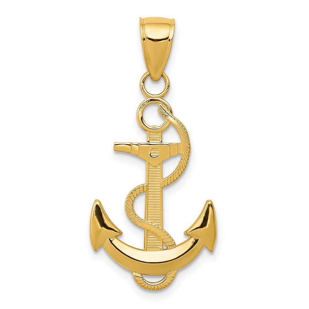 14k Yellow Gold Anchor with Textured Rope Pendant, 15 x 33mm, Item P26931 by The Black Bow Jewelry Co.
