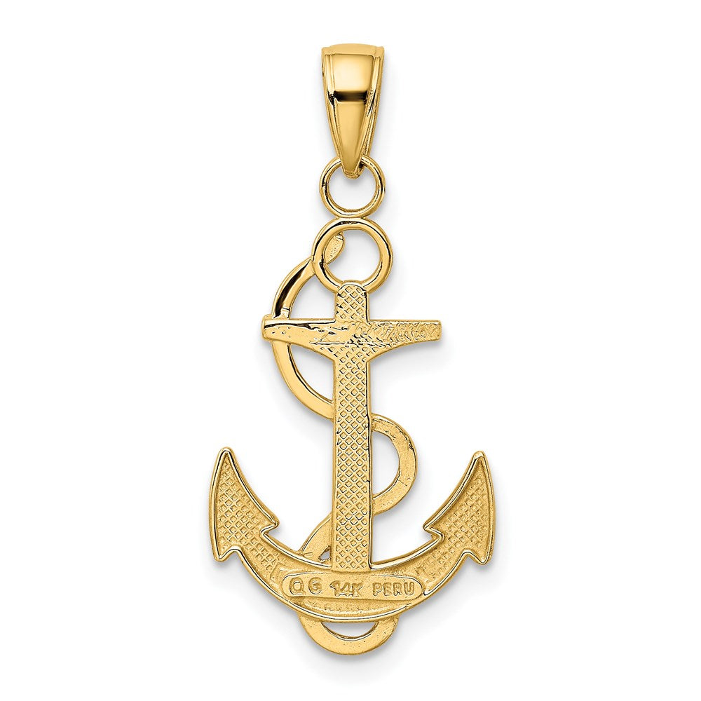 Alternate view of the 14k Yellow Gold Anchor with Textured Rope Pendant, 15 x 33mm by The Black Bow Jewelry Co.