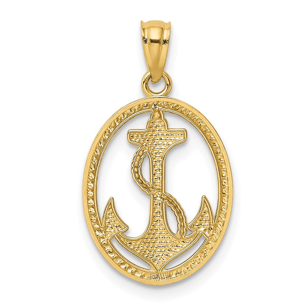 Alternate view of the 14k Yellow Gold Oval Anchor with Rope Pendant, 15 x 25mm by The Black Bow Jewelry Co.