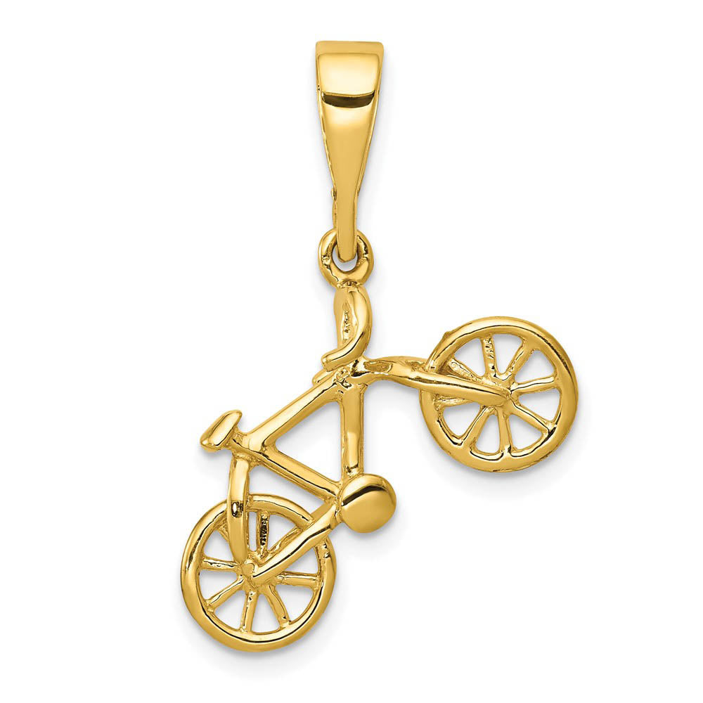 14k Yellow Gold Solid 3D Bicycle Pendant, 19 x 26mm (3/4 x 1 Inch), Item P26939 by The Black Bow Jewelry Co.