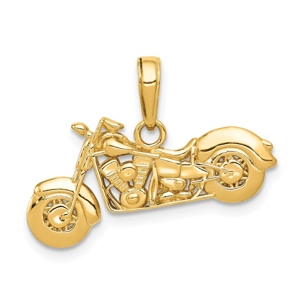 14k Yellow Gold 3D Motorcycle Pendant, 25mm (1 Inch), Item P26940 by The Black Bow Jewelry Co.