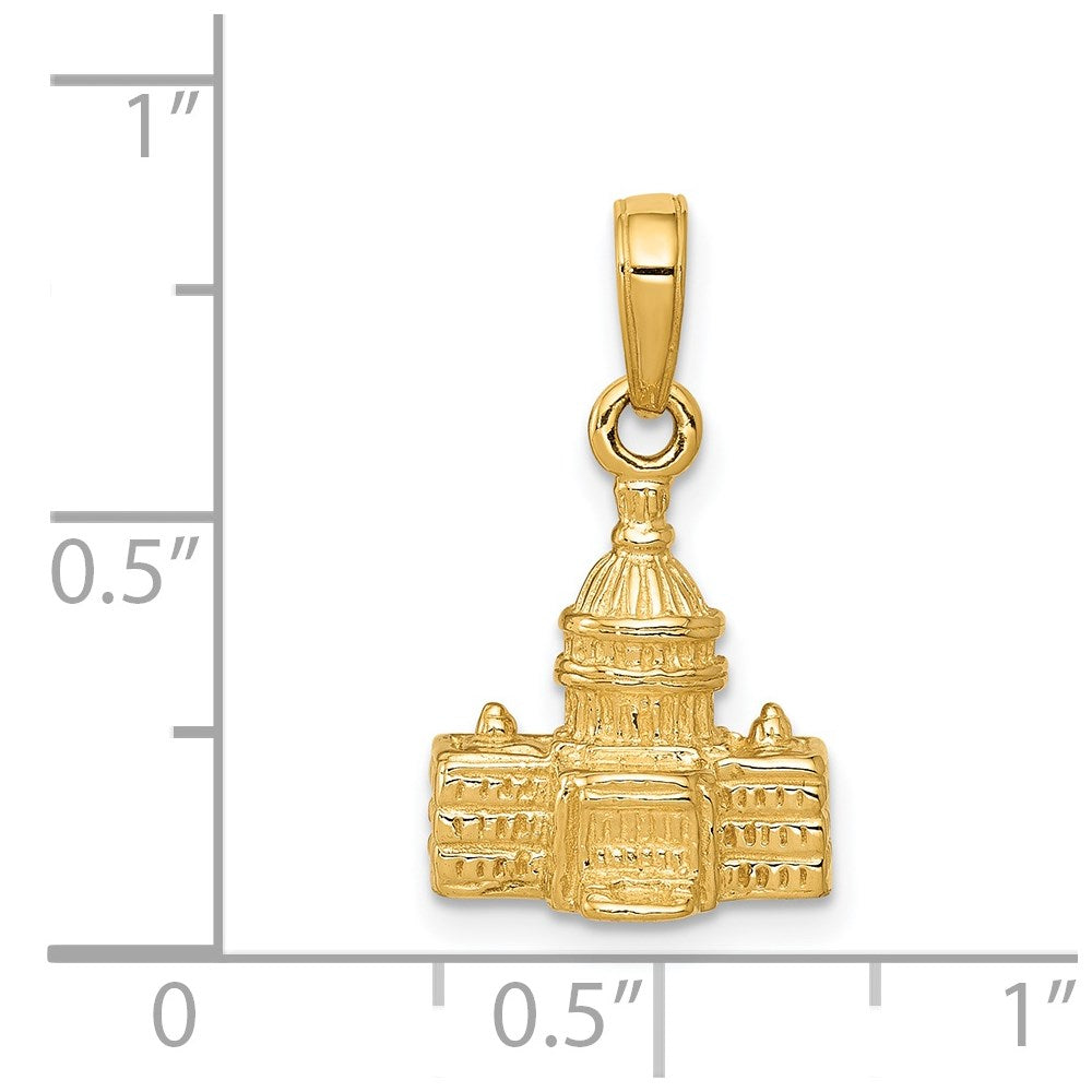 Alternate view of the 14k Yellow Gold 3D Washington D.C. Capital Building Pendant, 13 x 20mm by The Black Bow Jewelry Co.