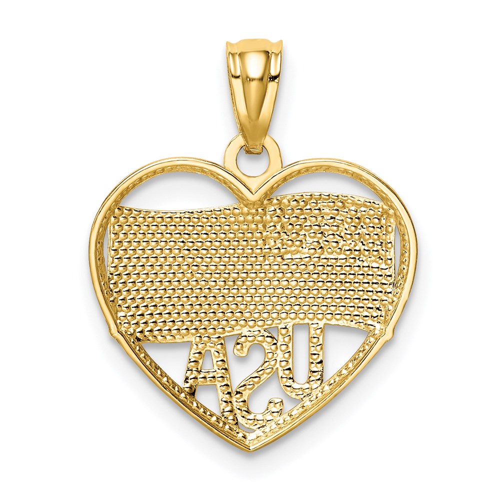 Alternate view of the 14k Yellow Gold and White Rhodium USA Flag Heart Pendant, 16 x 20mm by The Black Bow Jewelry Co.