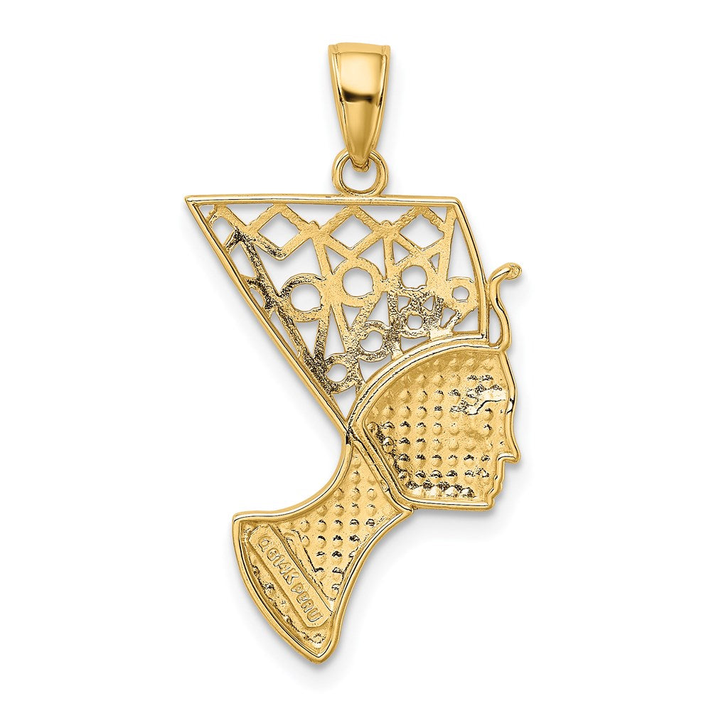 Alternate view of the 14k Yellow Gold Filigree Egyptian Nefertiti Profile Pendant, 18 x 31mm by The Black Bow Jewelry Co.