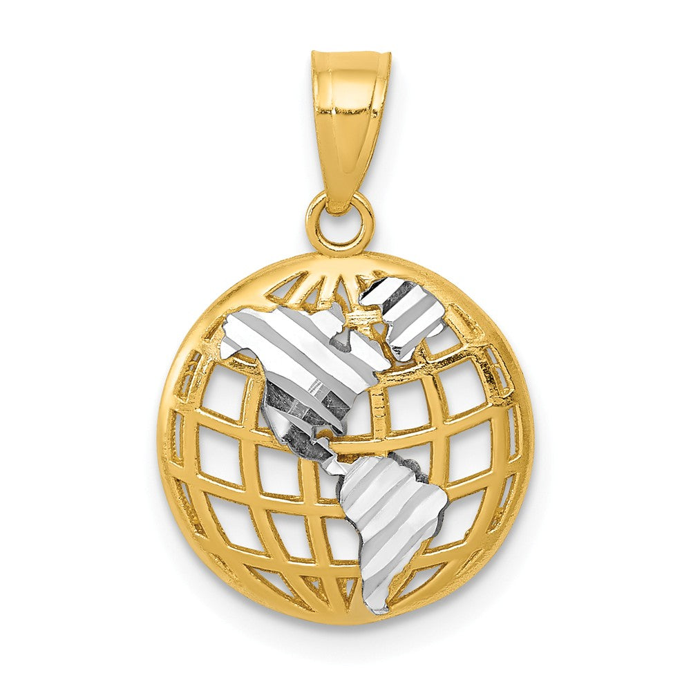 14k Yellow Gold and White Rhodium D/C Globe Pendant, 13mm (1/2 Inch), Item P26945 by The Black Bow Jewelry Co.