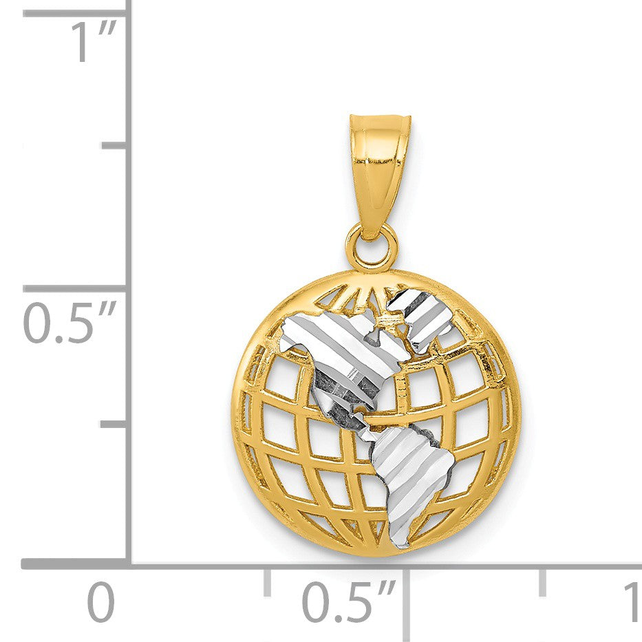 Alternate view of the 14k Yellow Gold and White Rhodium D/C Globe Pendant, 13mm (1/2 Inch) by The Black Bow Jewelry Co.