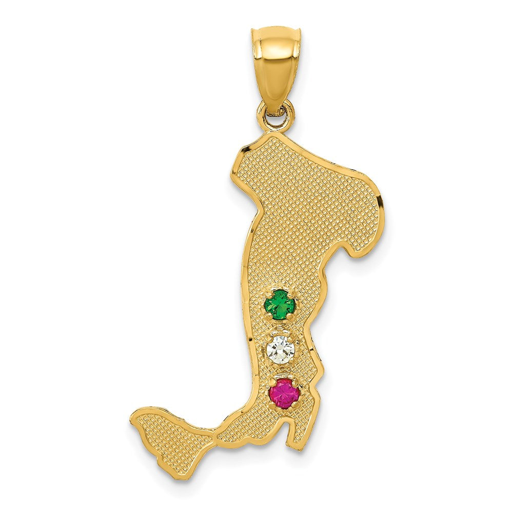 14k Yellow Gold & CZ Textured Italy Map Pendant, 16 x 32mm, Item P26947 by The Black Bow Jewelry Co.