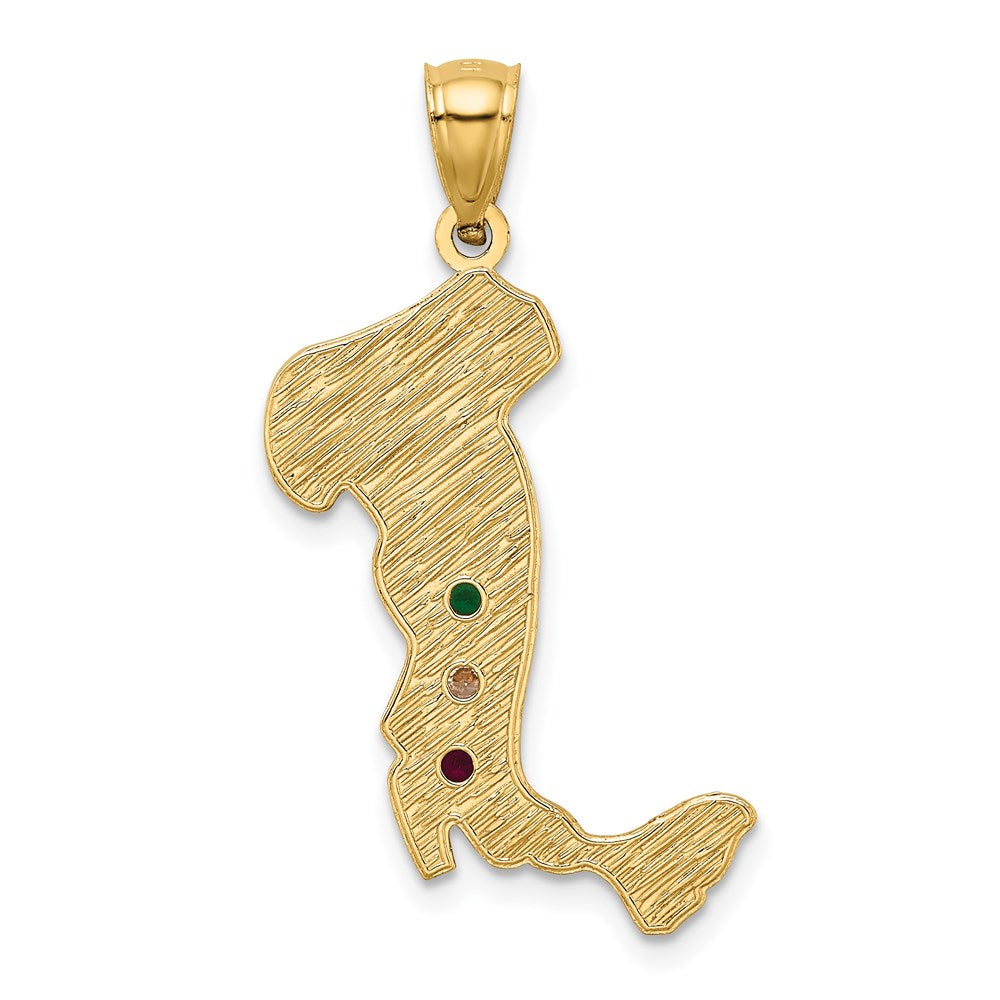 Alternate view of the 14k Yellow Gold & CZ Textured Italy Map Pendant, 16 x 32mm by The Black Bow Jewelry Co.