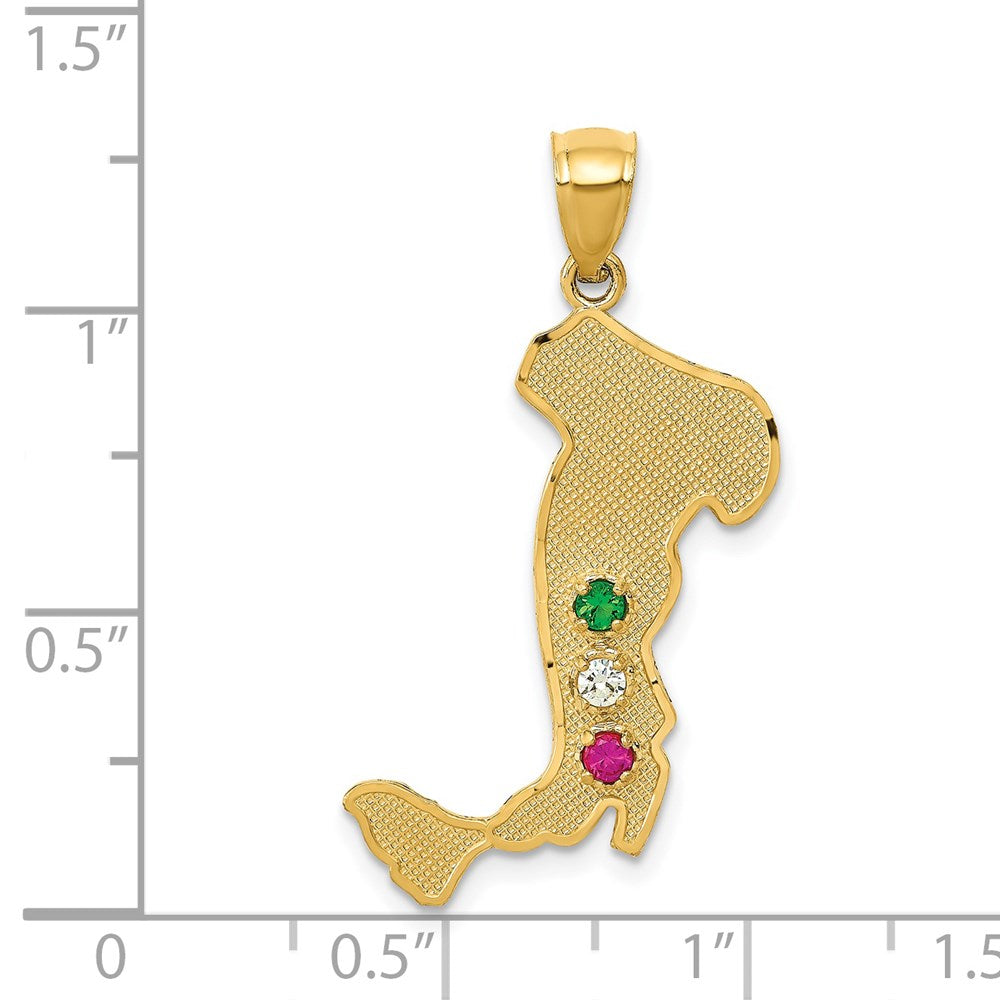 Alternate view of the 14k Yellow Gold & CZ Textured Italy Map Pendant, 16 x 32mm by The Black Bow Jewelry Co.