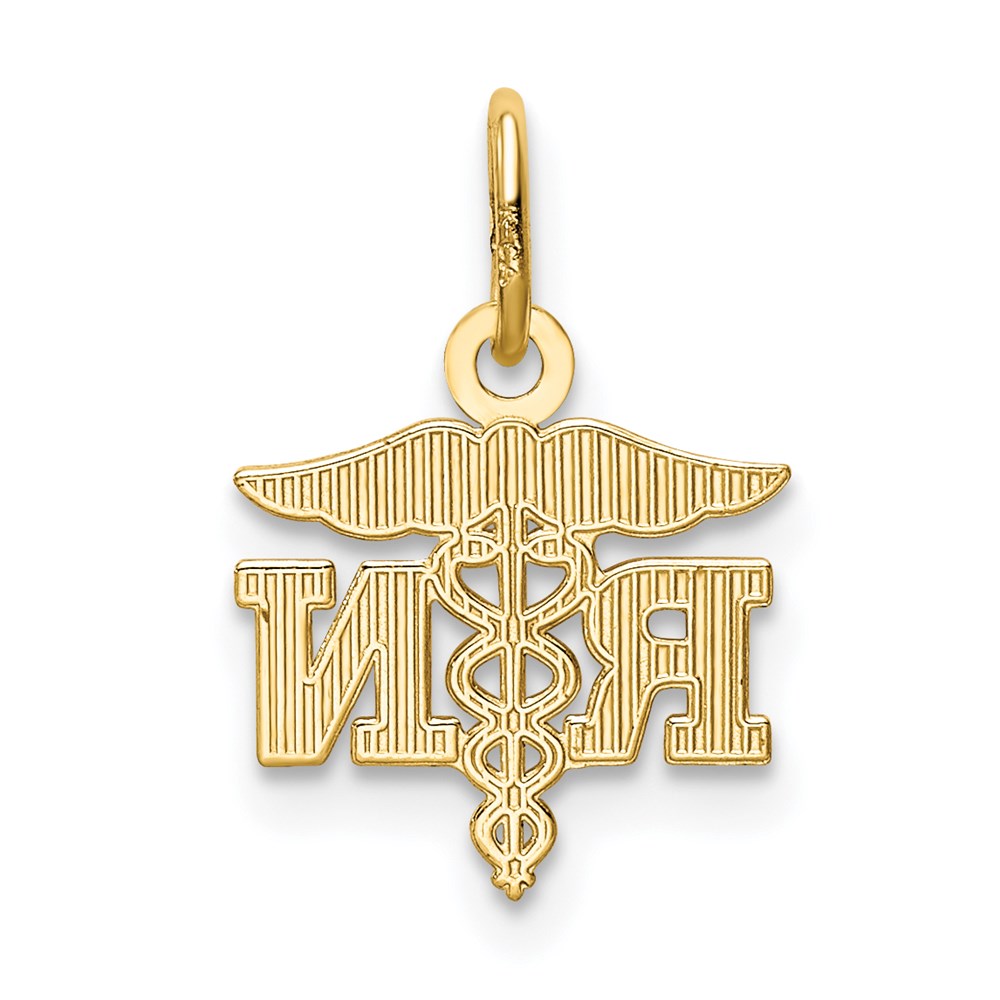 Alternate view of the 14k Yellow Gold Small D/C RN Nurse Charm or Pendant, 11mm (7/16 Inch) by The Black Bow Jewelry Co.