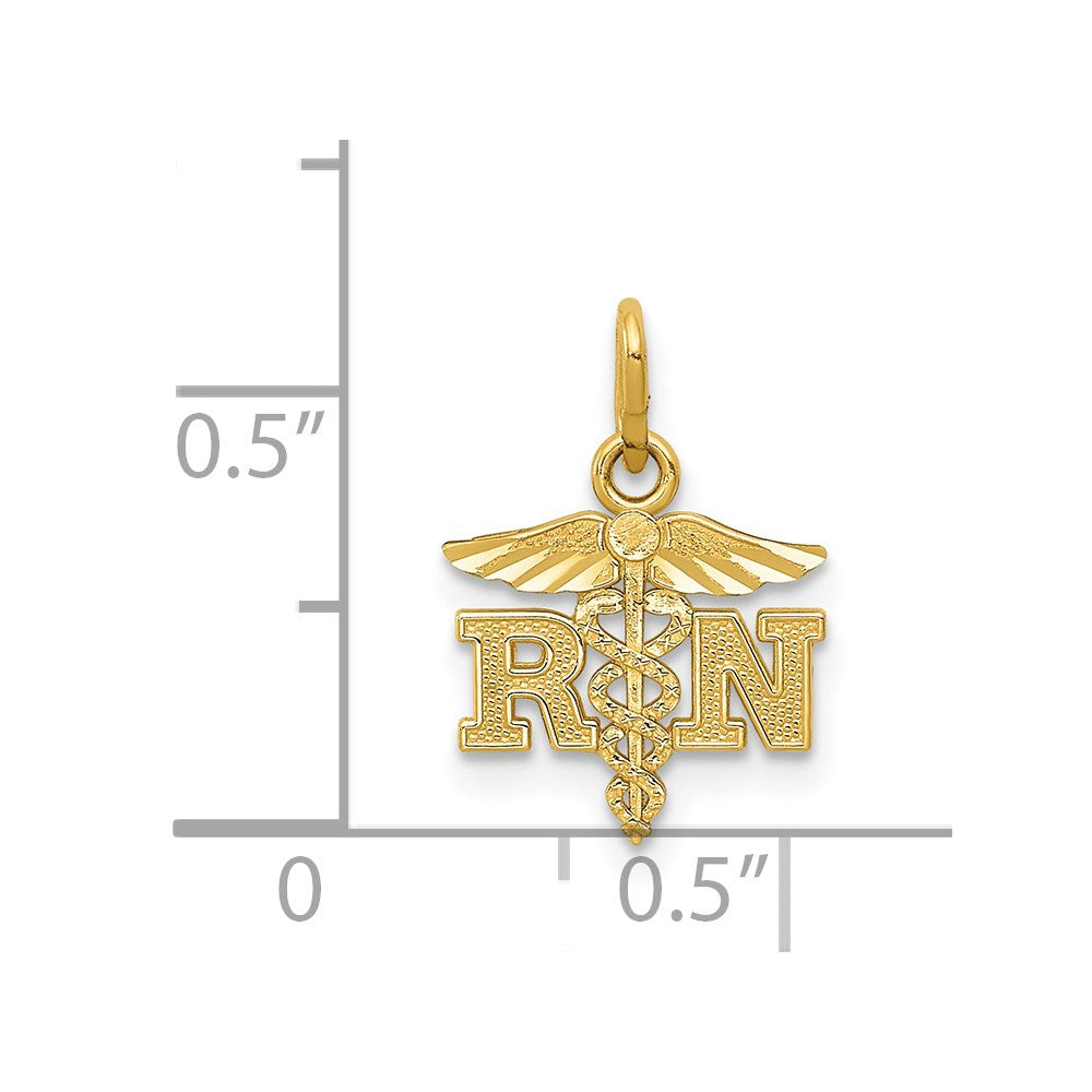Alternate view of the 14k Yellow Gold Small D/C RN Nurse Charm or Pendant, 11mm (7/16 Inch) by The Black Bow Jewelry Co.