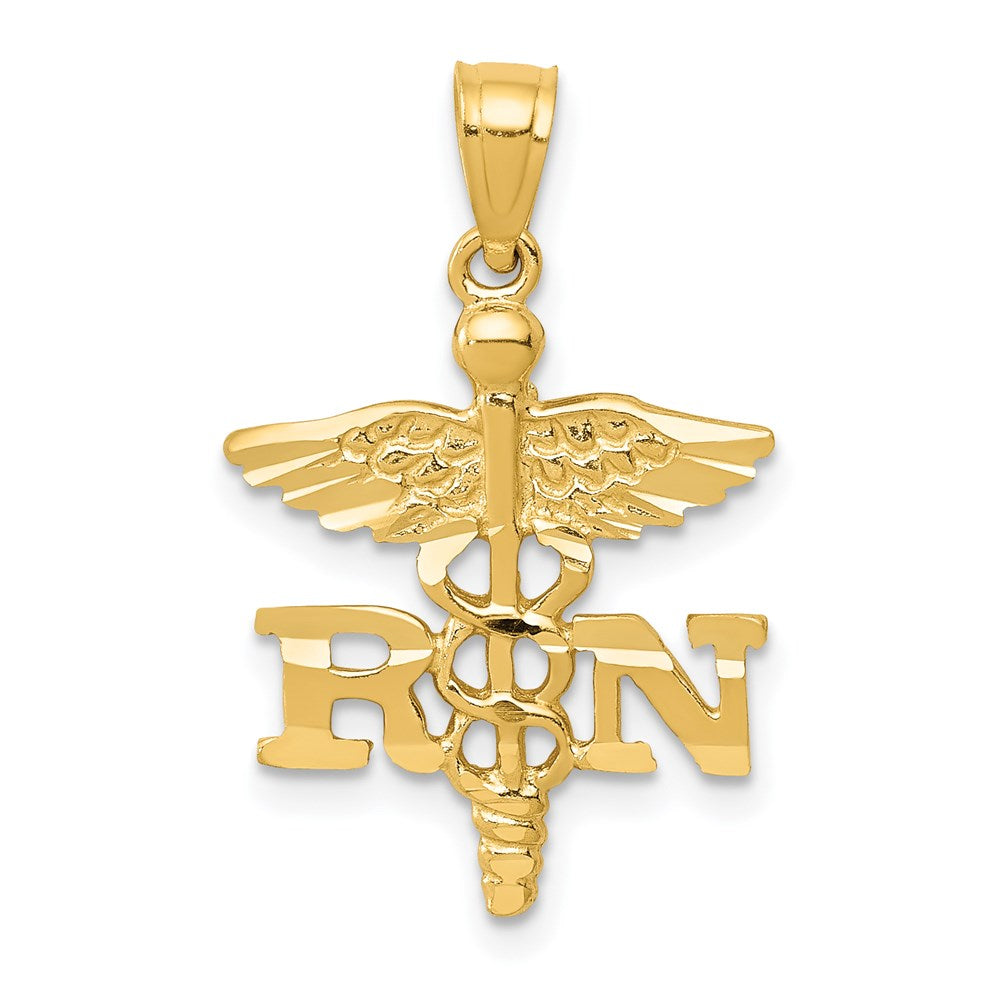 14k Yellow Gold Diamond-Cut RN Nurse Pendant, 15 x22mm (9/16 x 7/8 In), Item P26952 by The Black Bow Jewelry Co.