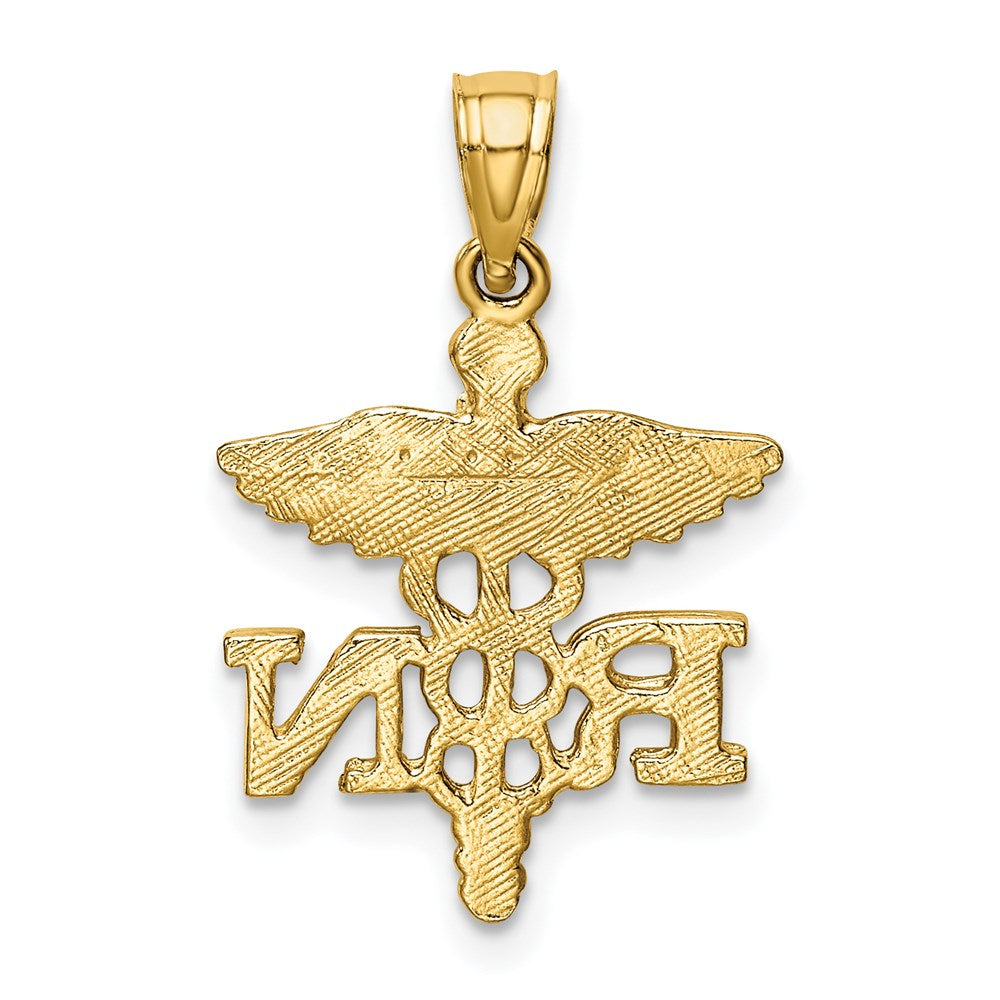 Alternate view of the 14k Yellow Gold Diamond-Cut RN Nurse Pendant, 15 x22mm (9/16 x 7/8 In) by The Black Bow Jewelry Co.