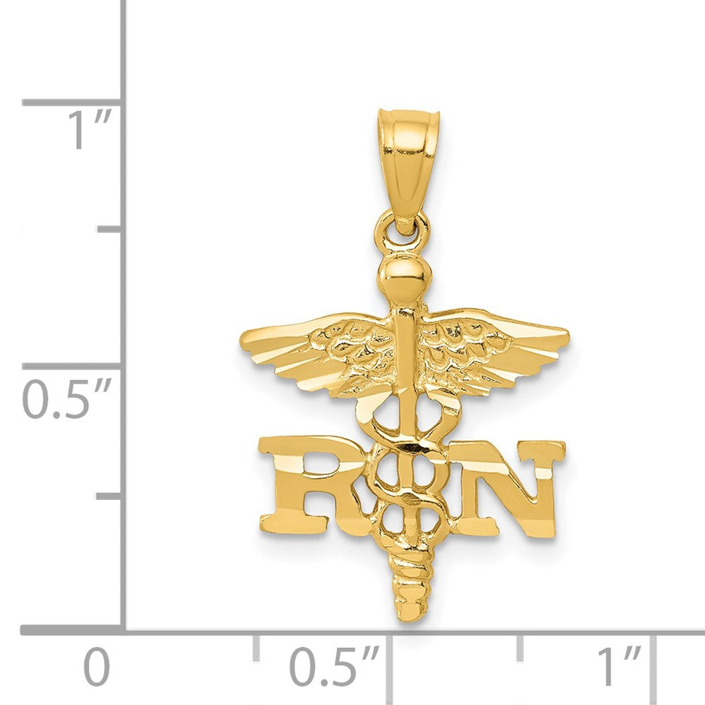 Alternate view of the 14k Yellow Gold Diamond-Cut RN Nurse Pendant, 15 x22mm (9/16 x 7/8 In) by The Black Bow Jewelry Co.