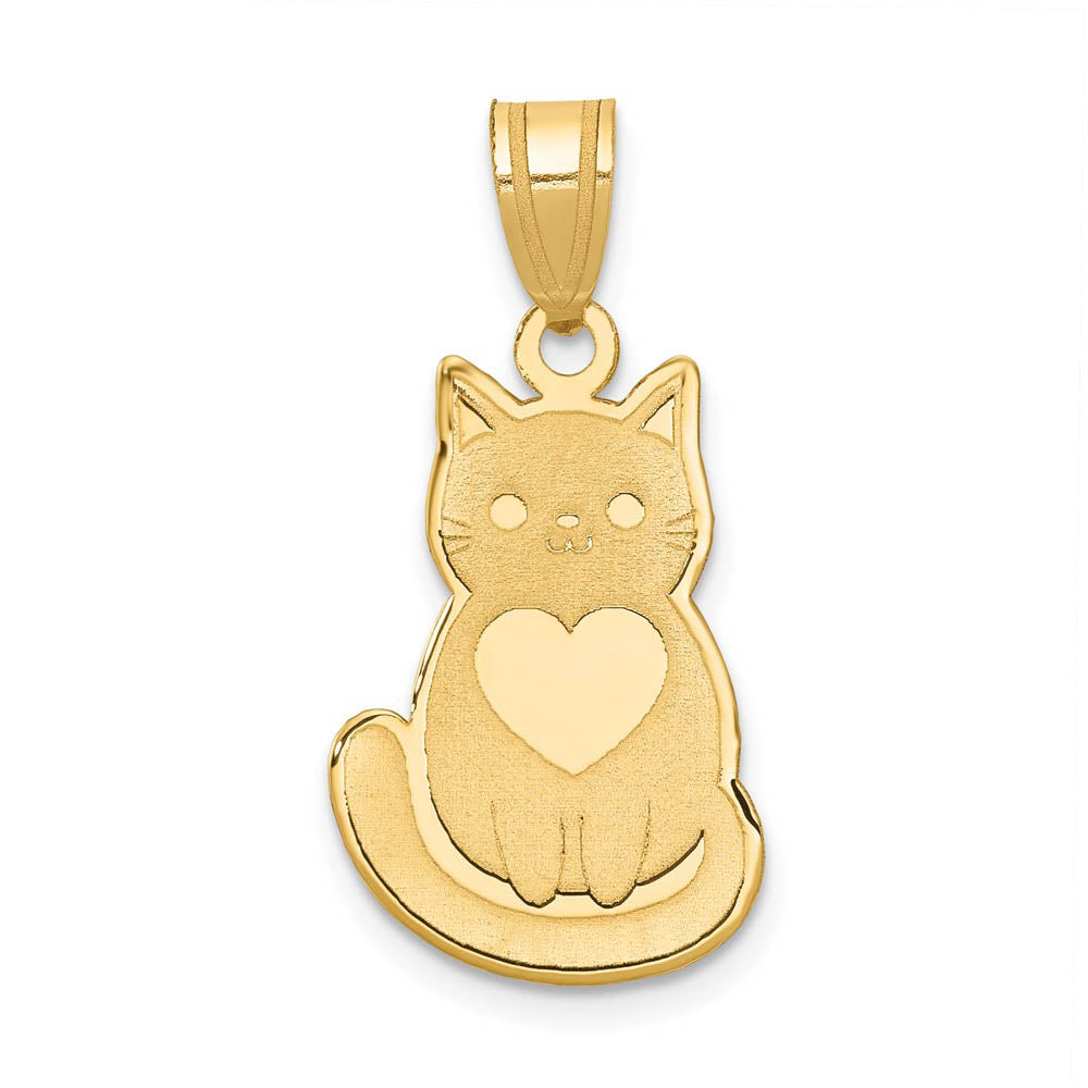 14k Yellow Gold Polished & Laser Cut Engravable Cat Pendant, 13 x 25mm, Item P26958 by The Black Bow Jewelry Co.