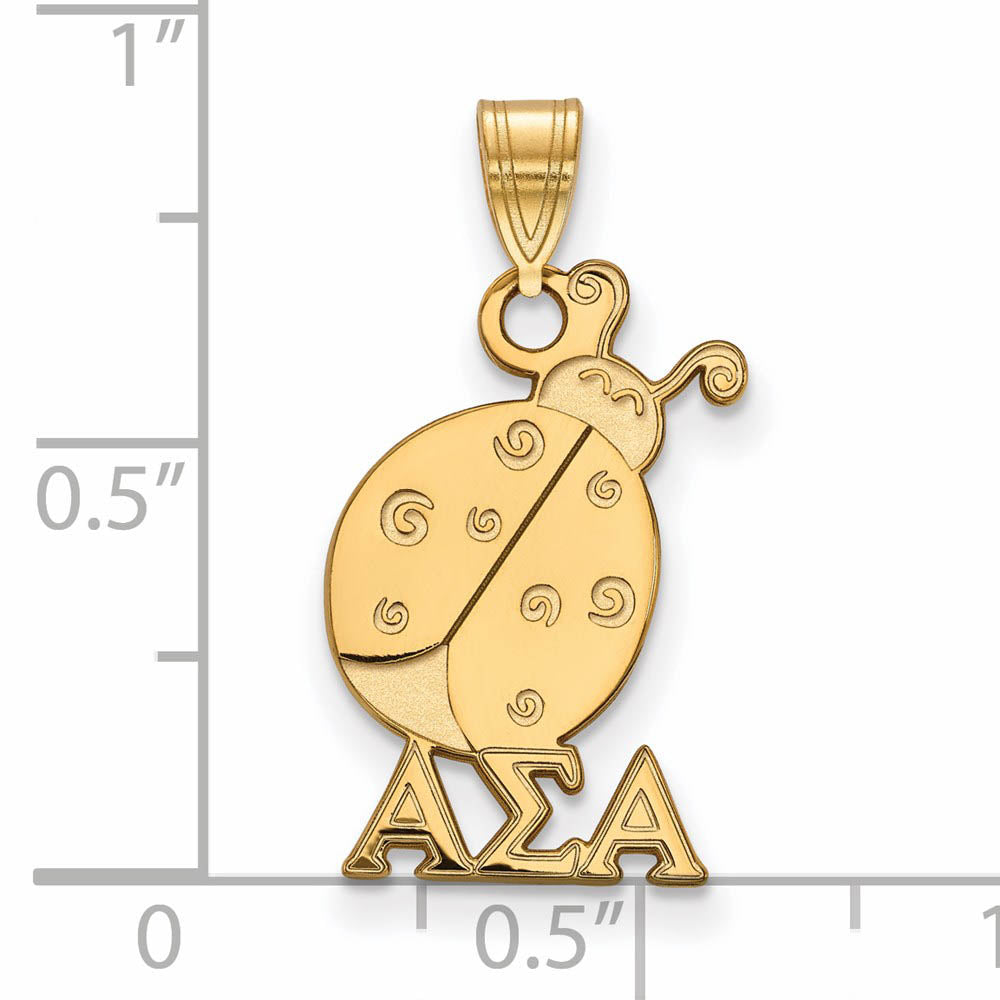 Alternate view of the 14K Plated Silver Alpha Sigma Alpha Small Pendant by The Black Bow Jewelry Co.