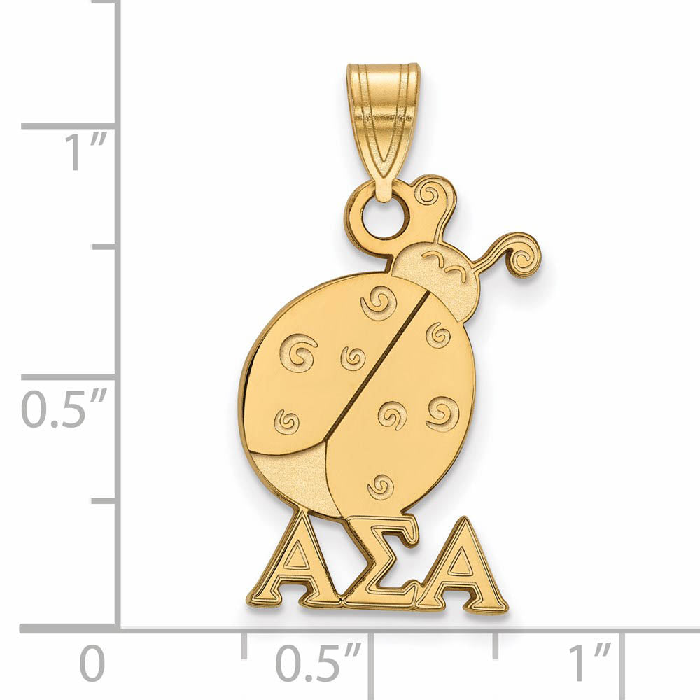 Alternate view of the 14K Plated Silver Alpha Sigma Alpha Medium Pendant by The Black Bow Jewelry Co.