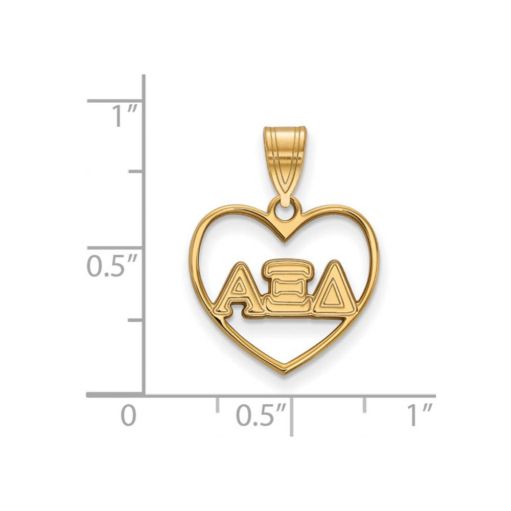 Alternate view of the 14K Plated Silver Alpha Xi Delta Heart Greek Letters Pendant by The Black Bow Jewelry Co.