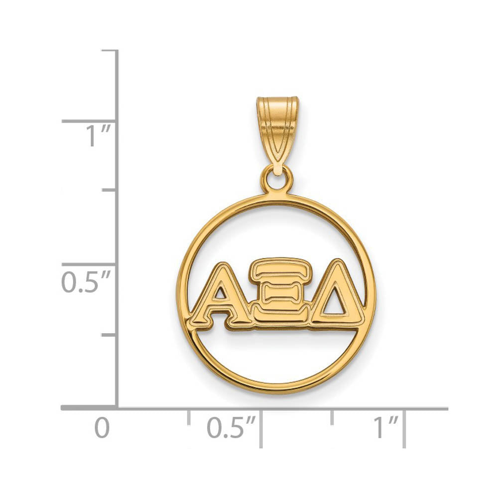 Alternate view of the 14K Plated Silver Alpha Xi Delta Medium Circle Greek Letters Pendant by The Black Bow Jewelry Co.