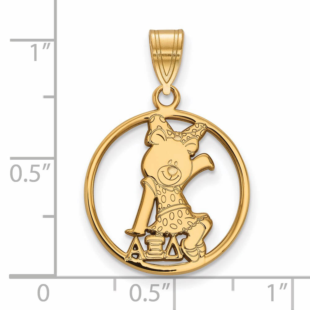 Alternate view of the 14K Plated Silver Alpha Xi Delta Medium Circle Pendant by The Black Bow Jewelry Co.