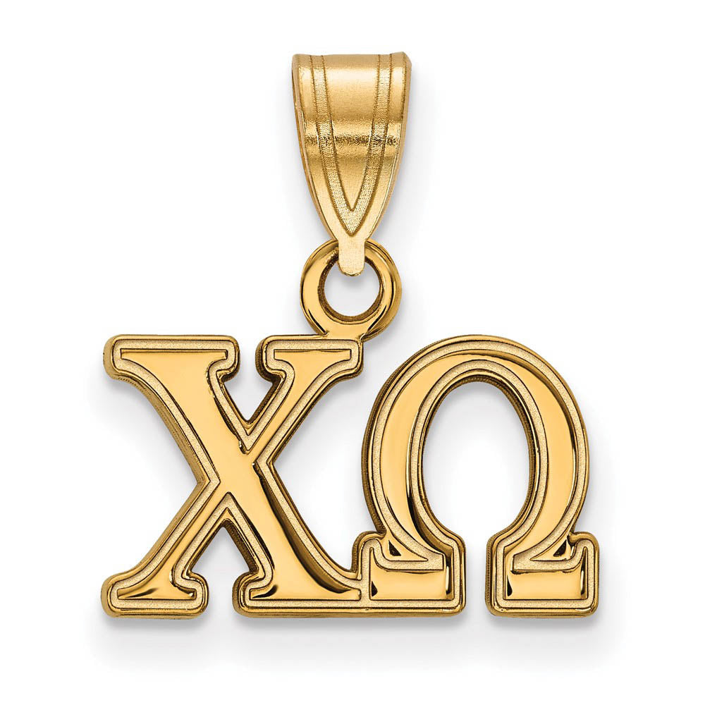 14K Plated Silver Chi Omega Medium Greek Letters Pendant, Item P27016 by The Black Bow Jewelry Co.
