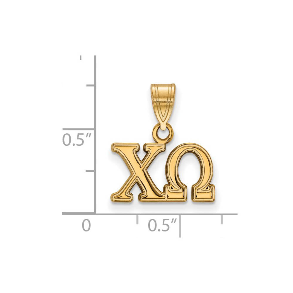 Alternate view of the 14K Plated Silver Chi Omega Medium Greek Letters Pendant by The Black Bow Jewelry Co.