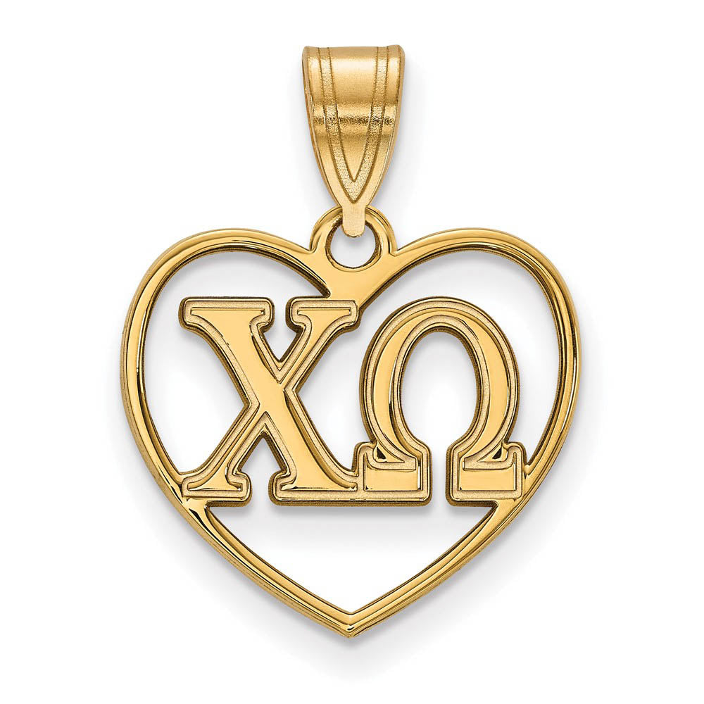 14K Plated Silver Chi Omega Heart Greek Letters Pendant, Item P27017 by The Black Bow Jewelry Co.
