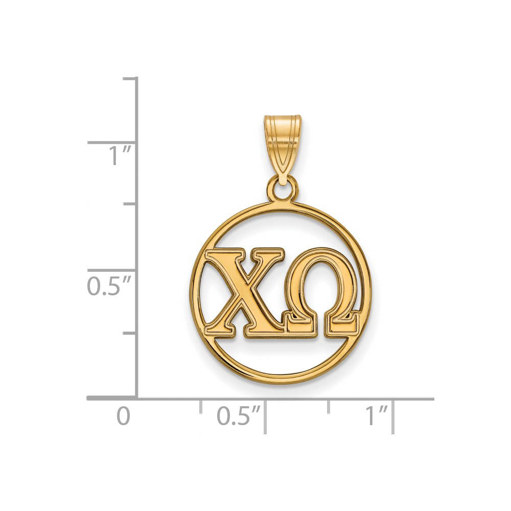 Alternate view of the 14K Plated Silver Chi Omega Small Circle Pendant by The Black Bow Jewelry Co.