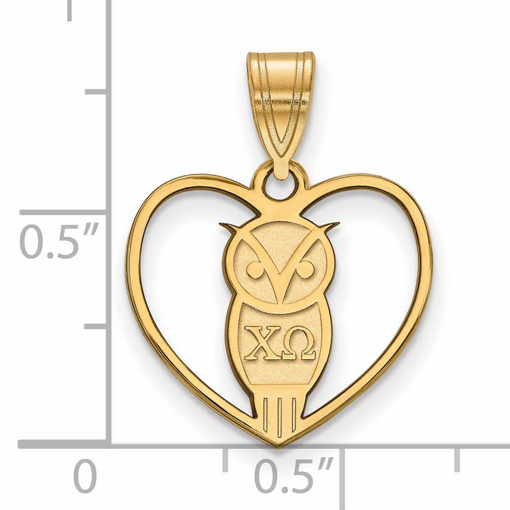 Alternate view of the 14K Plated Silver Chi Omega Heart Pendant by The Black Bow Jewelry Co.