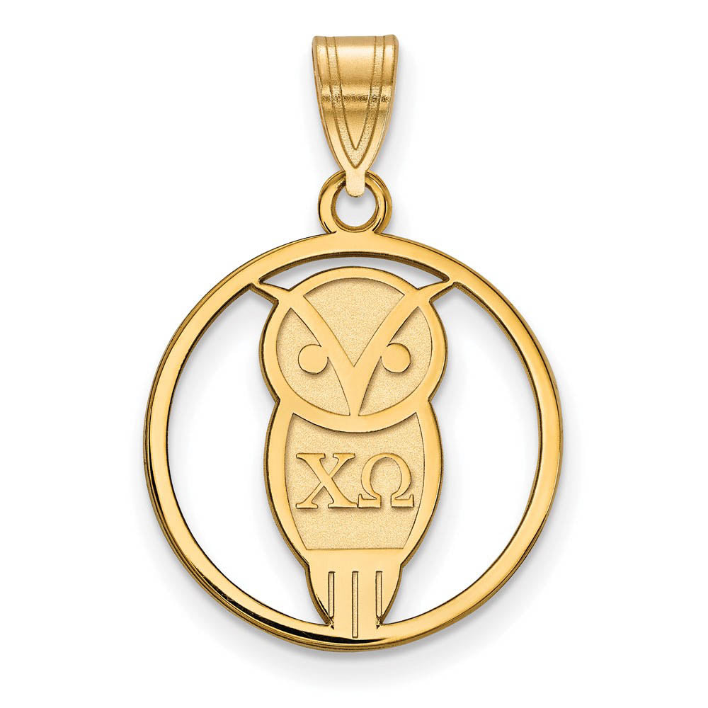 14K Plated Silver Chi Omega Medium Circle Pendant, Item P27023 by The Black Bow Jewelry Co.