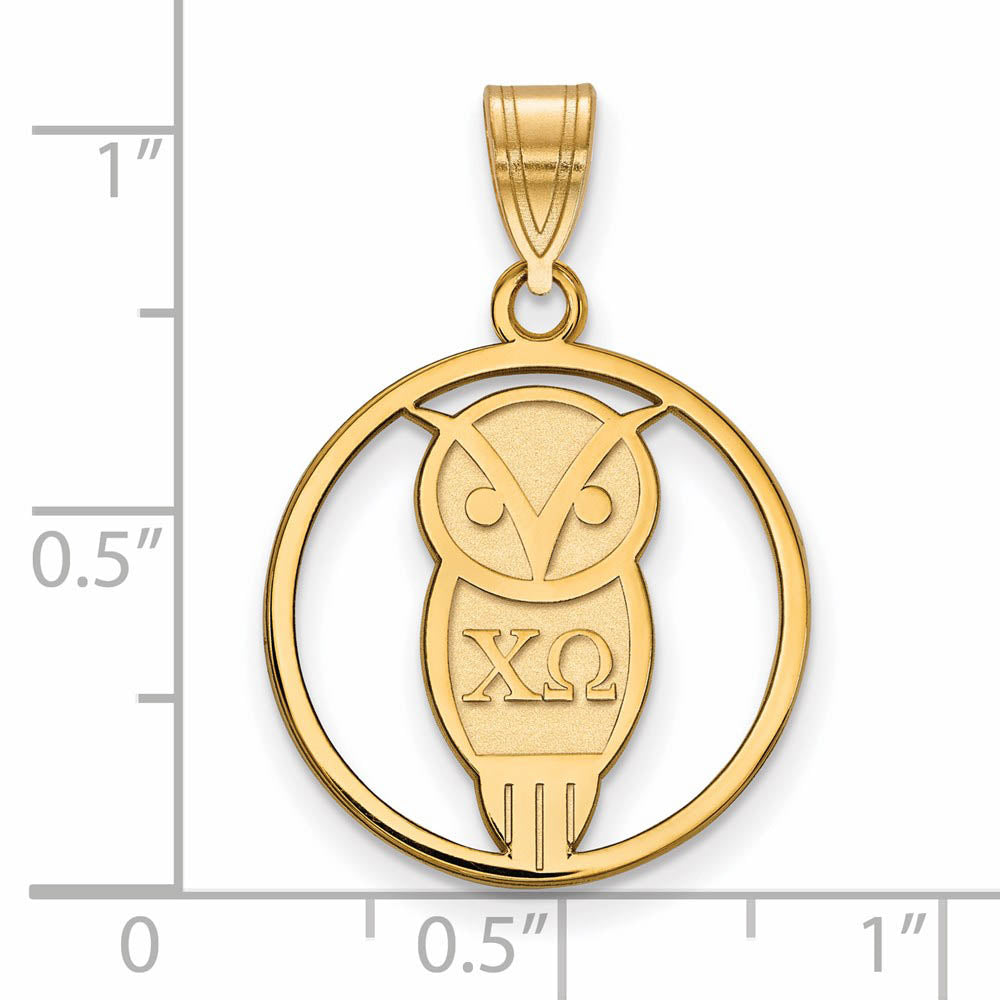 Alternate view of the 14K Plated Silver Chi Omega Medium Circle Pendant by The Black Bow Jewelry Co.