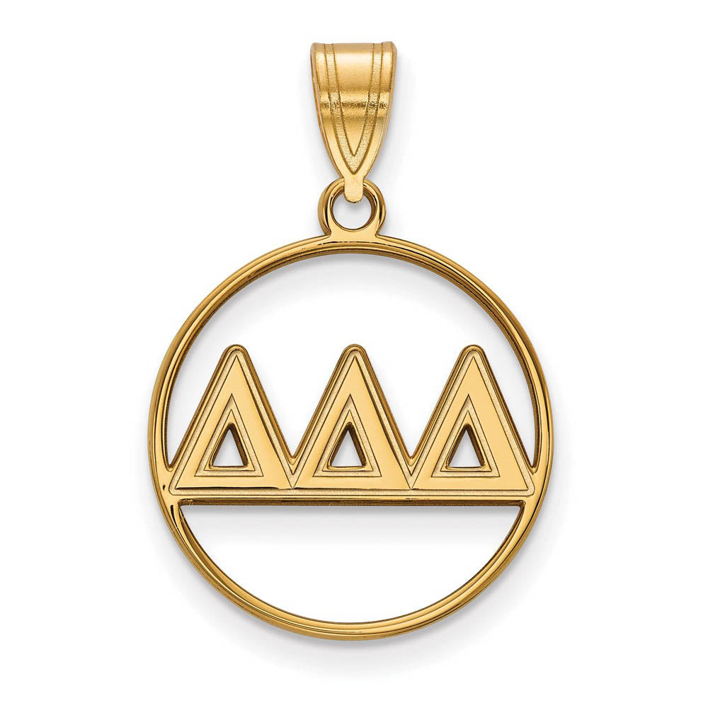 14K Plated Silver Delta Delta Delta Med Circle Greek Letters Pendant, Item P27028 by The Black Bow Jewelry Co.