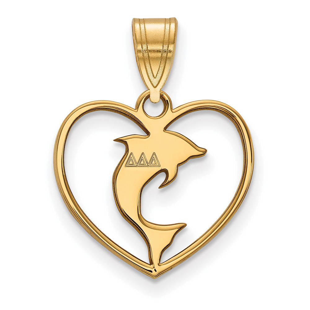 14K Plated Silver Delta Delta Delta Heart Pendant, Item P27032 by The Black Bow Jewelry Co.