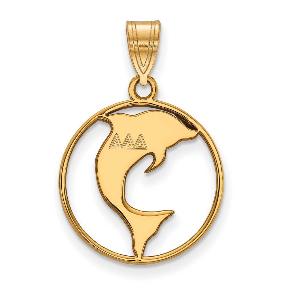 14K Plated Silver Delta Delta Delta Medium Circle Pendant, Item P27033 by The Black Bow Jewelry Co.