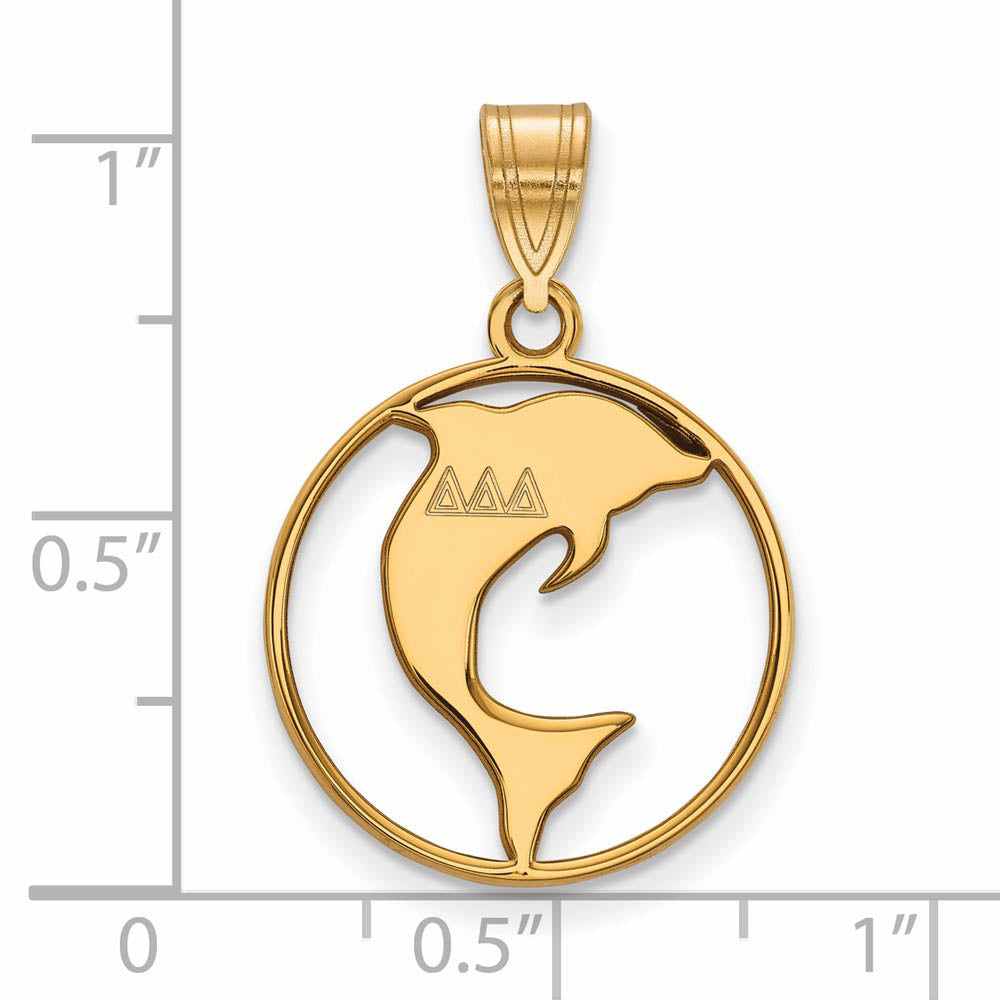 Alternate view of the 14K Plated Silver Delta Delta Delta Medium Circle Pendant by The Black Bow Jewelry Co.