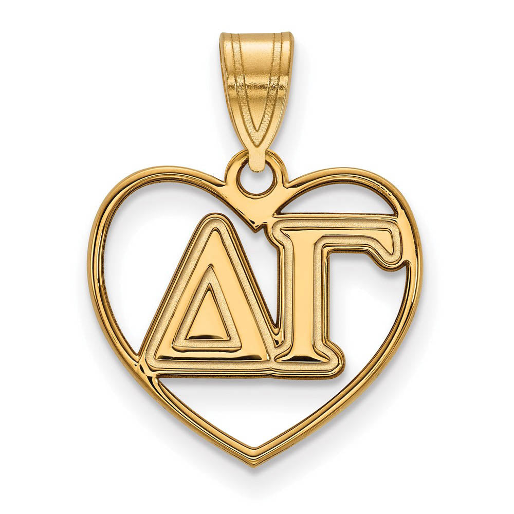 14K Plated Silver Delta Gamma Heart Greek Letters Pendant, Item P27037 by The Black Bow Jewelry Co.