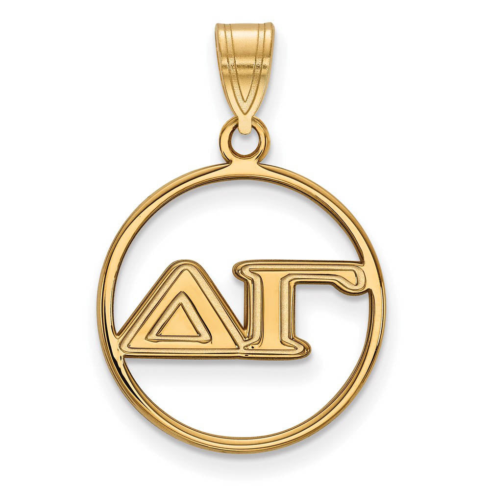 14K Plated Silver Delta Gamma Medium Circle Greek Letters Pendant, Item P27038 by The Black Bow Jewelry Co.