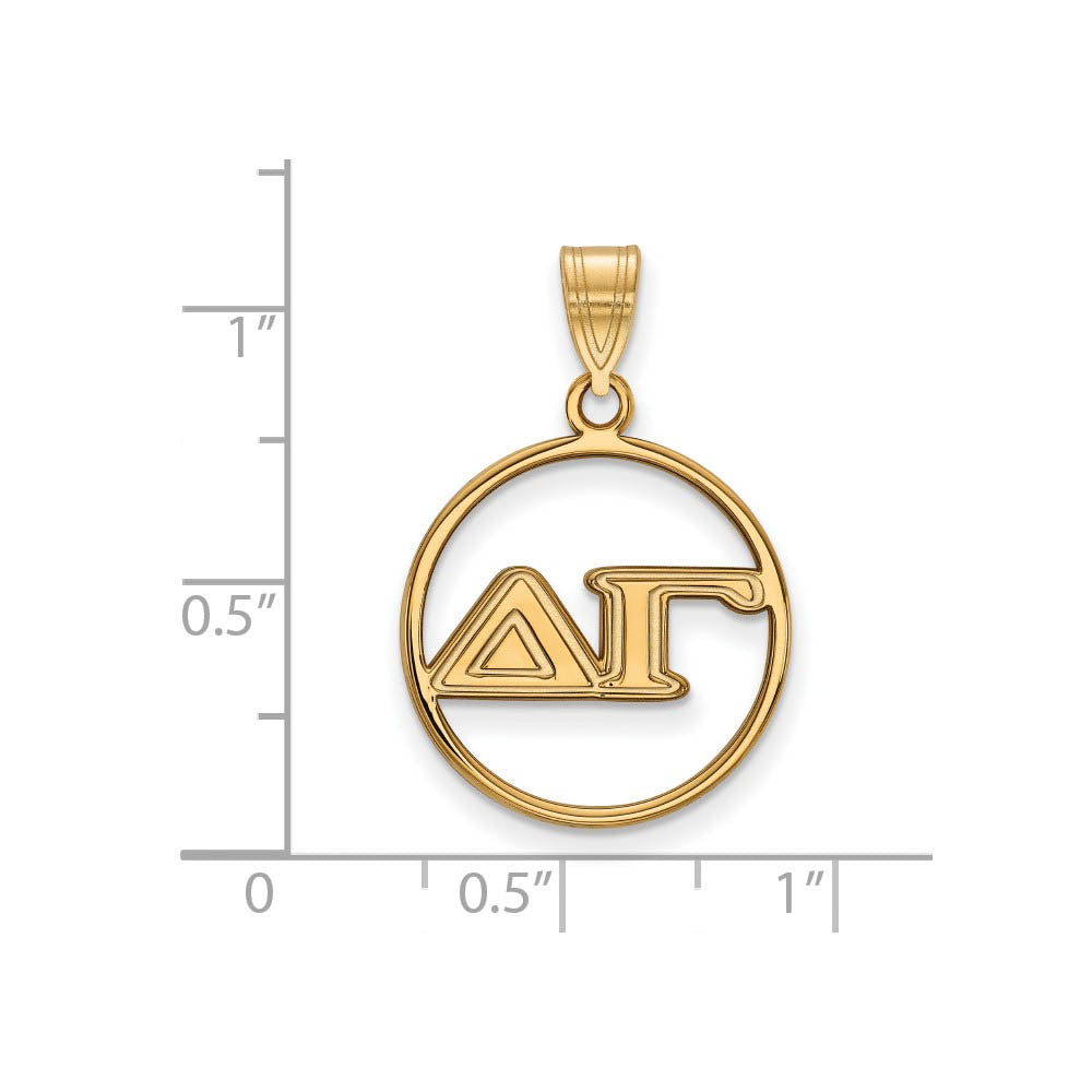 Alternate view of the 14K Plated Silver Delta Gamma Medium Circle Greek Letters Pendant by The Black Bow Jewelry Co.