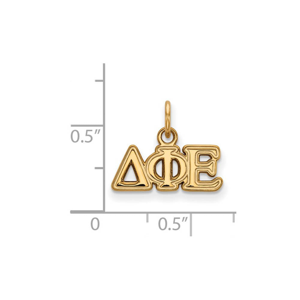 Alternate view of the 14K Gold Plated Silver Delta Phi Epsilon XS (Tiny) Greek Letters Charm by The Black Bow Jewelry Co.