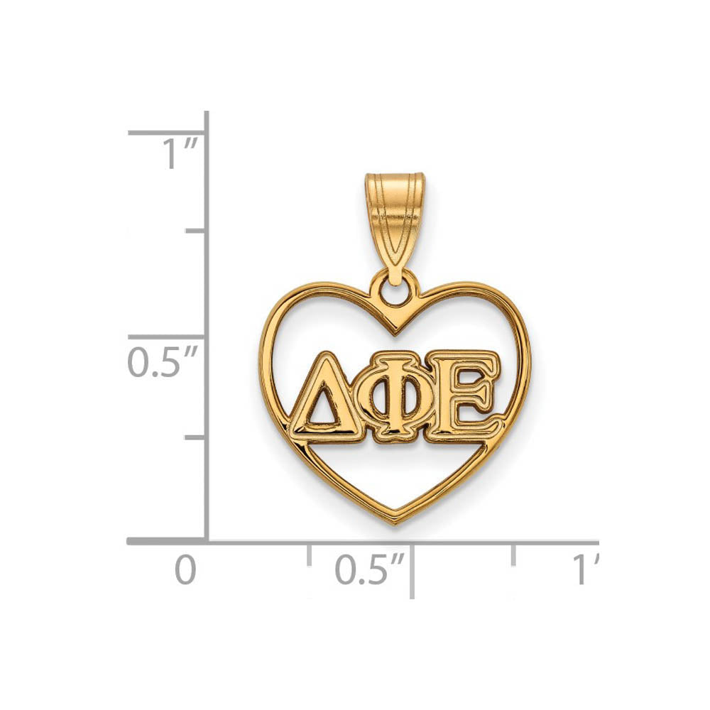 Alternate view of the 14K Plated Silver Delta Phi Epsilon Heart Greek Letters Pendant by The Black Bow Jewelry Co.