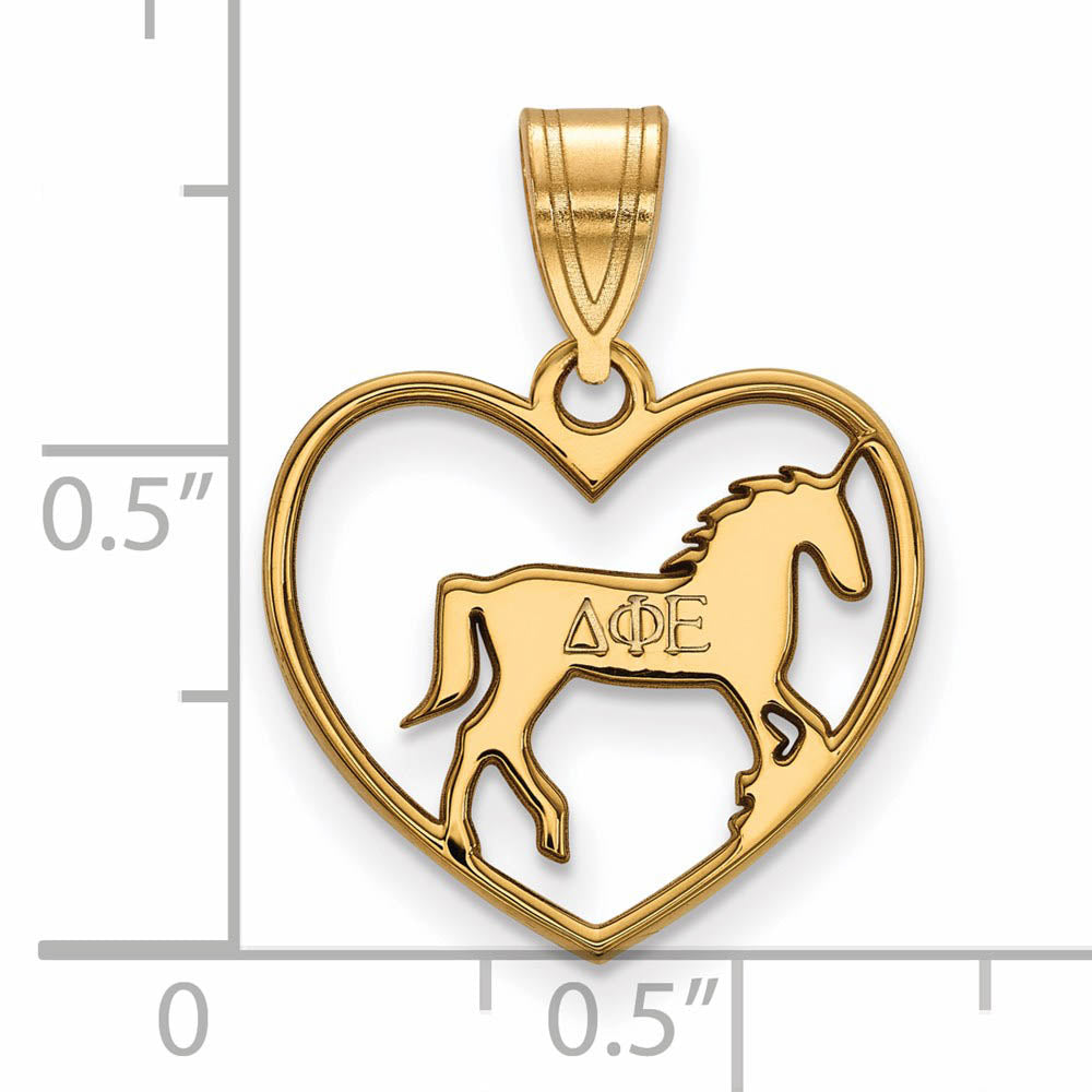 Alternate view of the 14K Plated Silver Delta Phi Epsilon Heart Pendant by The Black Bow Jewelry Co.