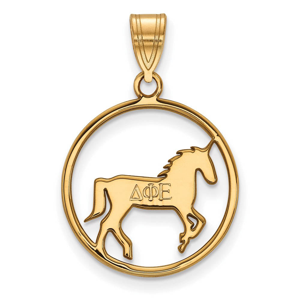 14K Plated Silver Delta Phi Epsilon Medium Circle Pendant, Item P27048 by The Black Bow Jewelry Co.
