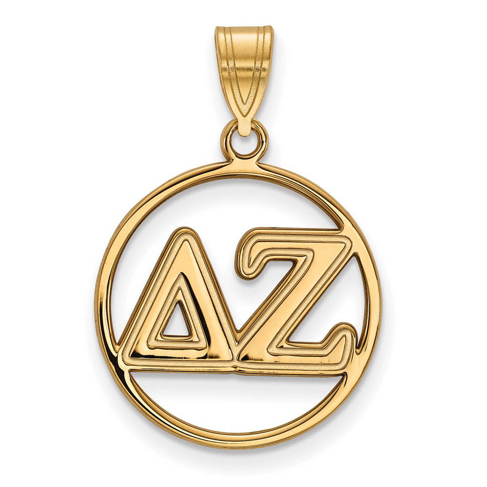 14K Plated Silver Delta Zeta Medium Circle Greek Letters Pendant, Item P27053 by The Black Bow Jewelry Co.