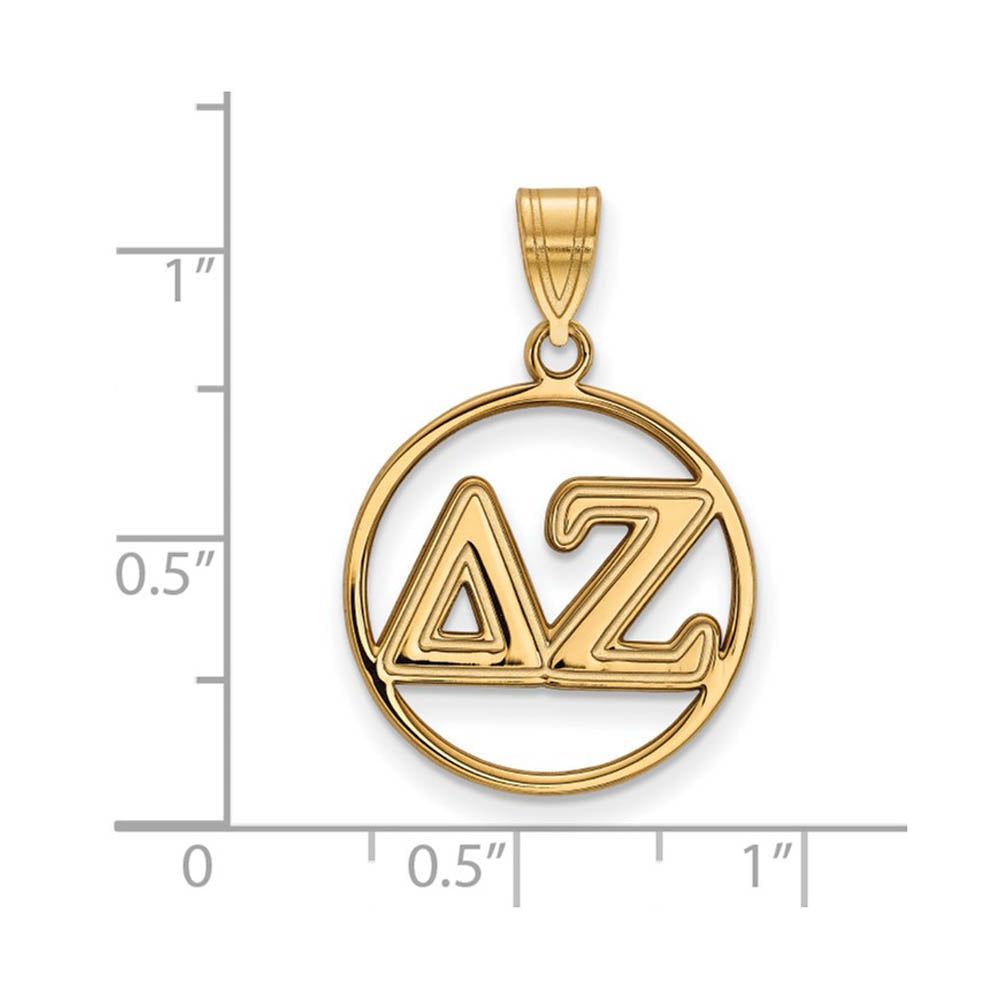 Alternate view of the 14K Plated Silver Delta Zeta Medium Circle Greek Letters Pendant by The Black Bow Jewelry Co.