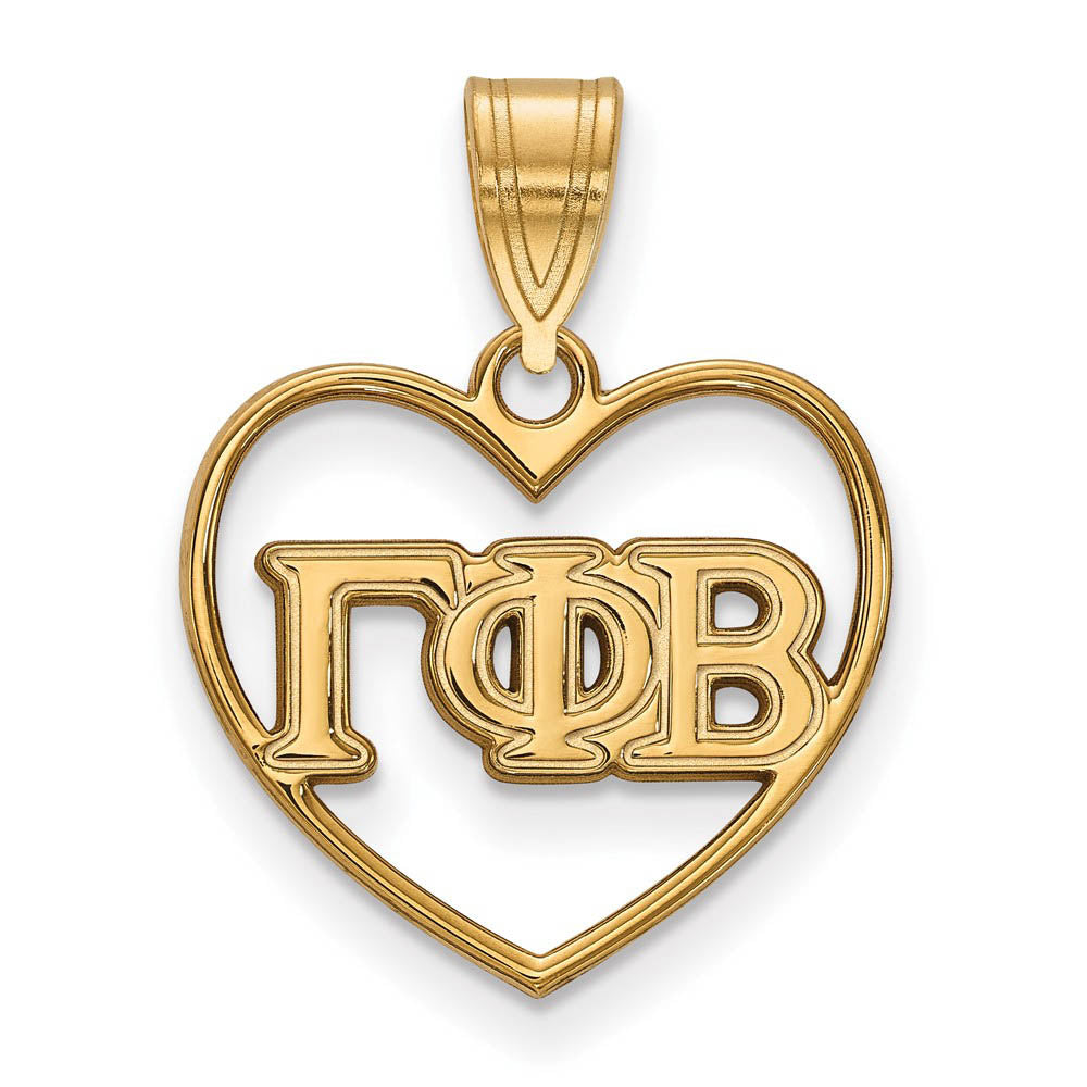 14K Plated Silver Gamma Phi Beta Heart Greek Letters Pendant, Item P27057 by The Black Bow Jewelry Co.