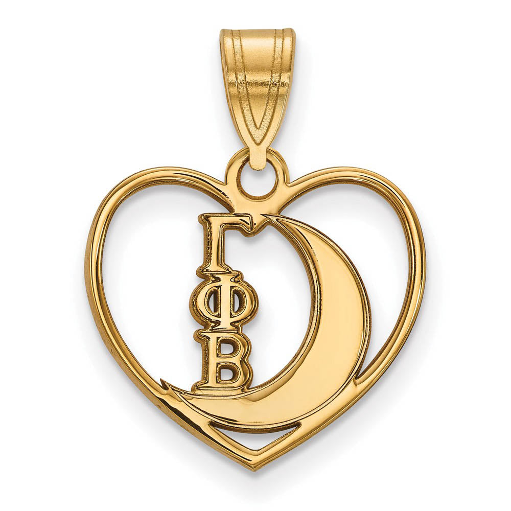 14K Plated Silver Gamma Phi Beta Heart Pendant, Item P27062 by The Black Bow Jewelry Co.