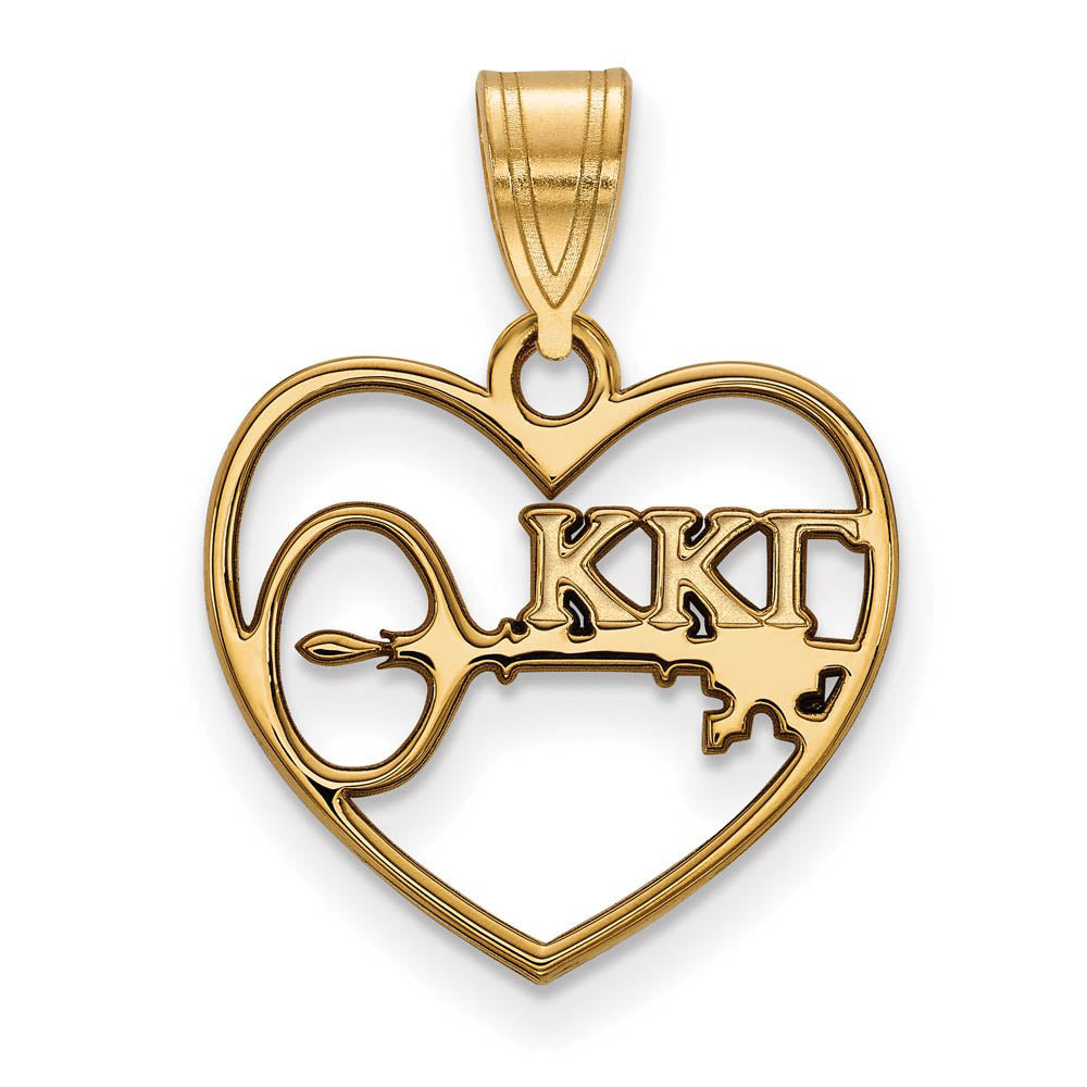 14K Plated Silver Kappa Kappa Gamma Heart Greek Letters Pendant, Item P27081 by The Black Bow Jewelry Co.